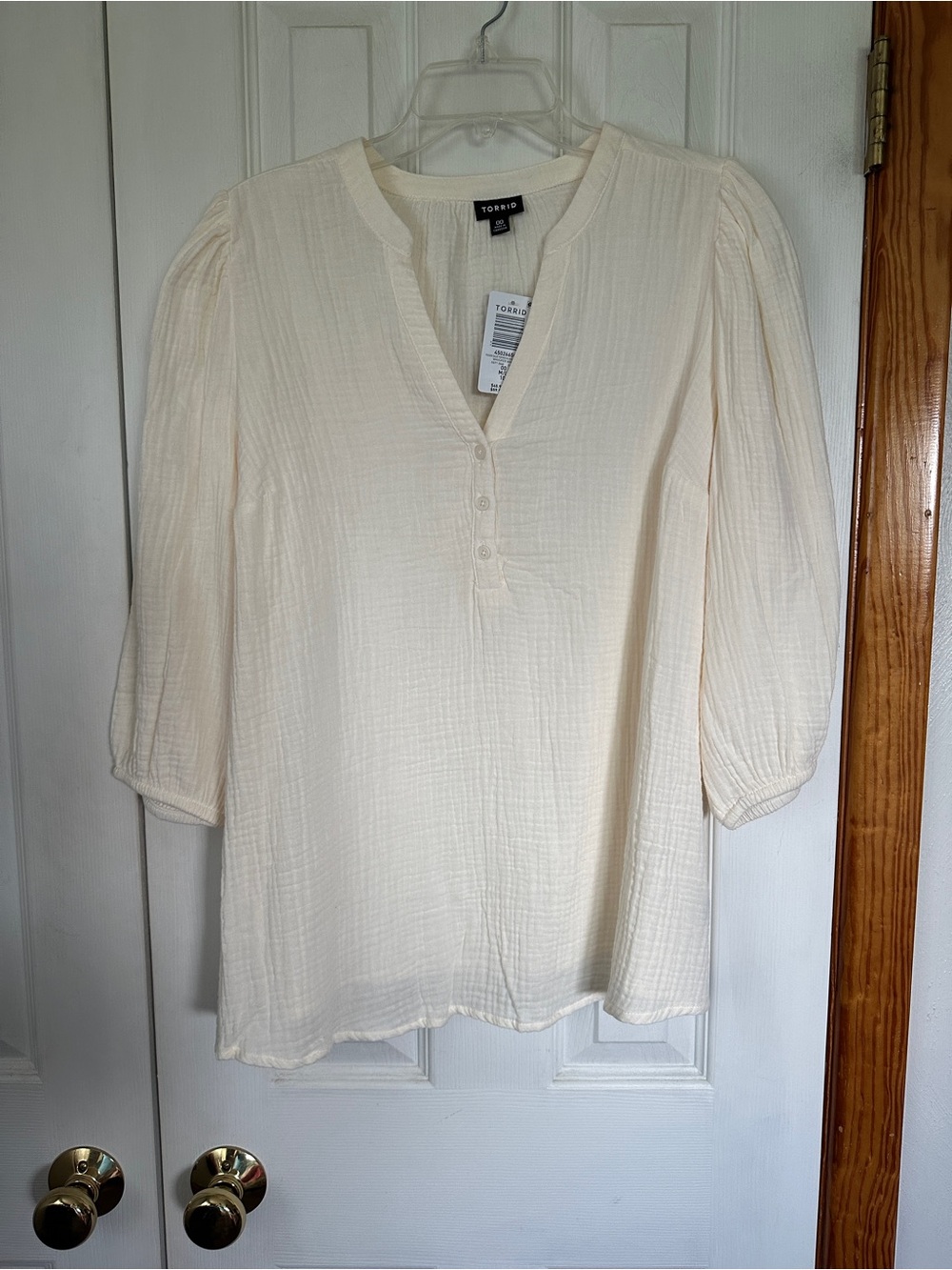 torrid Cream Gauze Henley Peasant Blouse